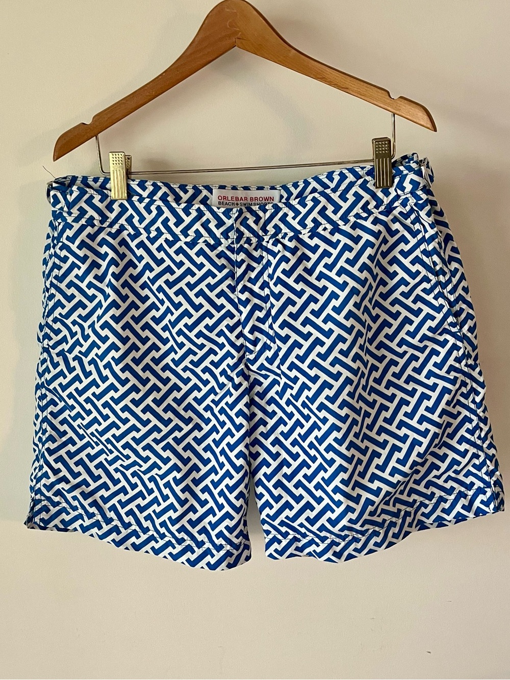 Orlebar Brown Bulldog Swim Shorts Blue White Geometric Print Size 34 - Picture 4 of 16